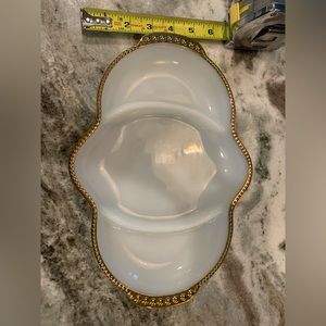 Fire-King Vintage Milk Glass Divided Relish Dish Gold Trimmed